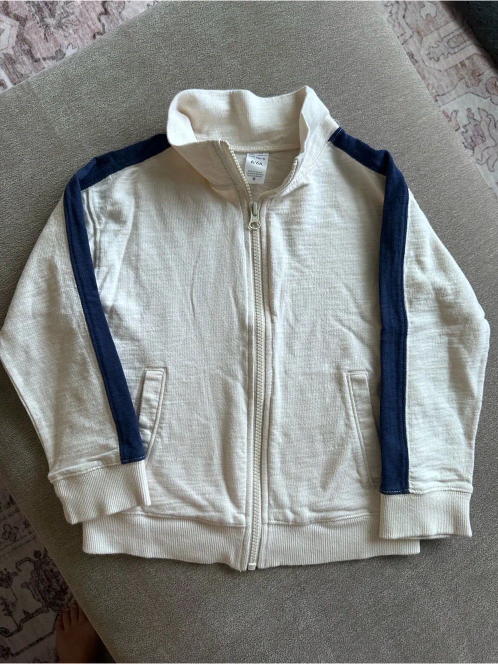 Carter's Cream Zip Front Sweatshirt with Navy Stripes